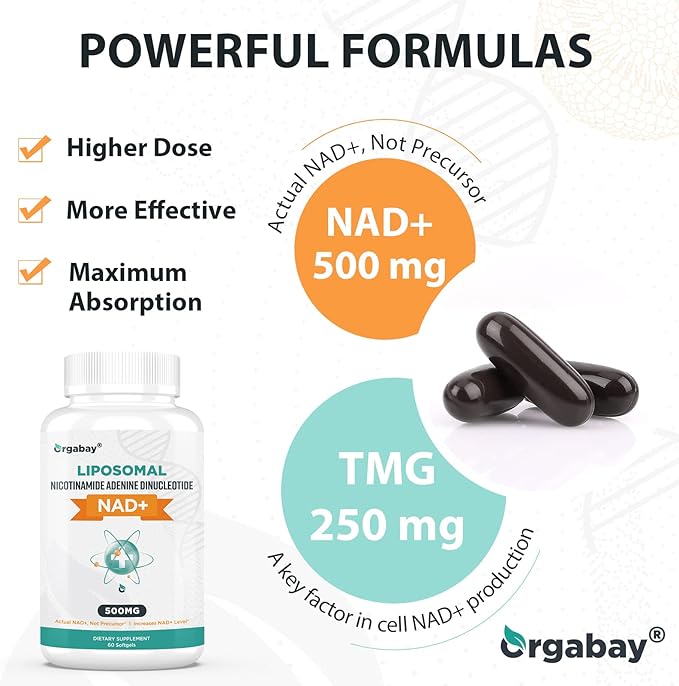 Liposomal NAD+ Supplement 500 mg, High Absorption, Boost NAD+ with TMG 250 mg, Actual NAD Plus More Efficient Than Nicotinamide Riboside, Support Cellular Energy, Healthy Aging | 360 Softgels