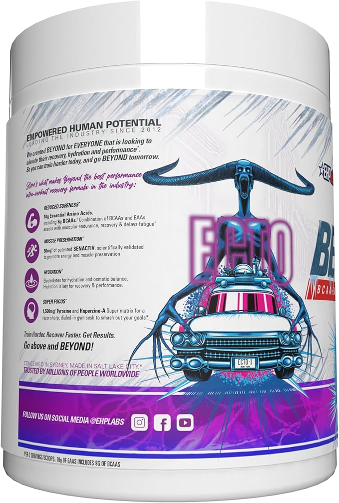 EHP Labs x Ghostbusters Beyond BCAA Powder Amino Acids Supplement for Muscle Recovery - Sugar Free BCAAs Amino Acids Post Workout Recovery Powder & EAA Amino Acids Powder - 60 Servings (Ecto Freeze)