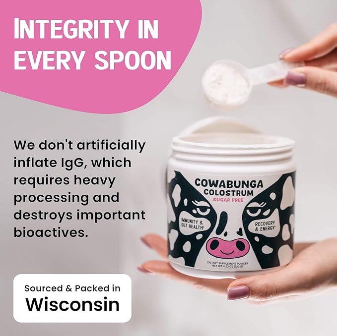 Cowabunga Colostrum - Premium, Pure & Unaltered Colostrum Powder Supplement - for Immune Support, Gut Health, Muscle Recovery & Wellness - Kosher & Halal Certified Calostro