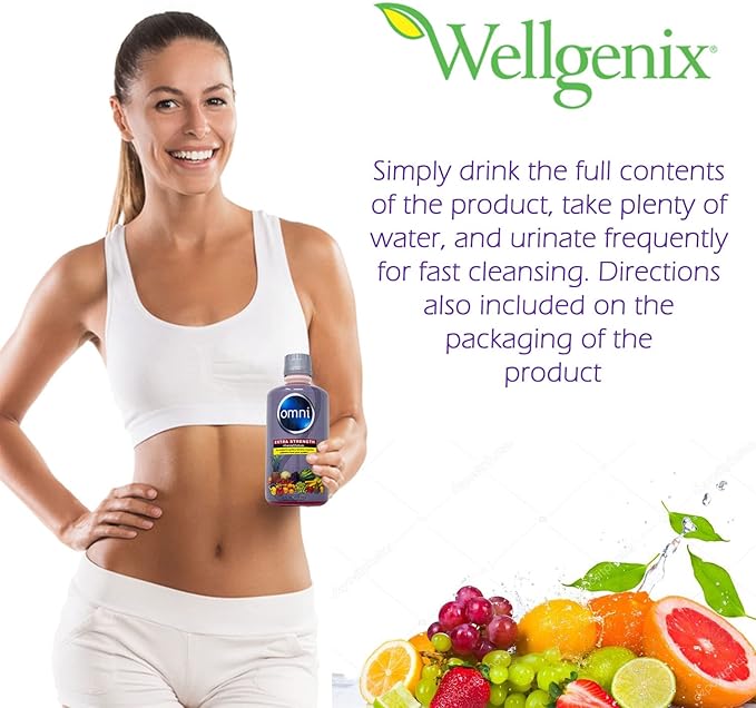 Wellgenix Omni Cleansing Drink, Extra Strength Body Detox, Herbal Cleanse Detox Liquid, Flush Your System, Fruit Punch Flavor, 32 Fl Oz, Premium Detox Support Supplement