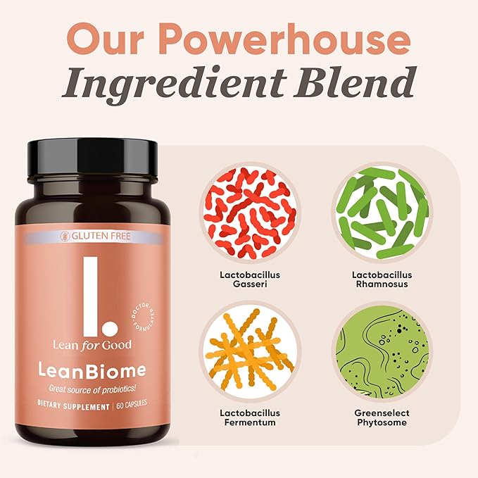 LeanBiome, 9-Strain Probiotic Formula, Supports a Balanced Gut Microbiome, Powerful Gut Probiotics with Greenselect Phytosome - 60 Capsules, 6 Pack