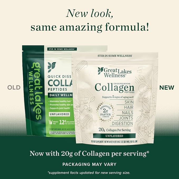 Great Lakes Wellness Collagen Peptides Powder for Skin, Hair, Nails, Joints & Digestion - Unflavored - Quick Dissolve Hydrolyzed, Non-GMO, Keto, Kosher - 4 lb. Value Pouch
