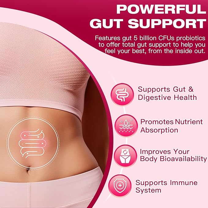 5 Types Collagen Peptides Powder with Probiotics - Hydrolyzed Collagen Peptides with Multivitamins, Hyaluronic Acid & Biotin - Support Skin Hair Nail Joints & Gut