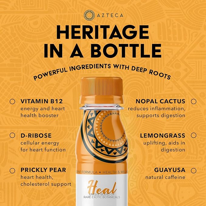 Azteca Health Organic Energy Shots - Wellness Shots, Natural Energy Shots, Health Shots, Vitamin Boost for Focus, Strength and Energy, Organic Energy Drink Made in the USA - Lemon Flavor 12pack 2Fl oz