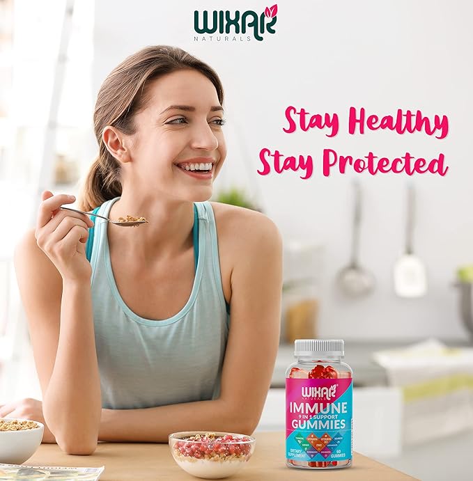 9 in 1 Immune Support Gummies with Elderberry, Vitamin C&D, Zinc, Turmeric, Ginger, Echinacea, Astragalus & Sea Moss for Immunity Supplement - 60 Gummies