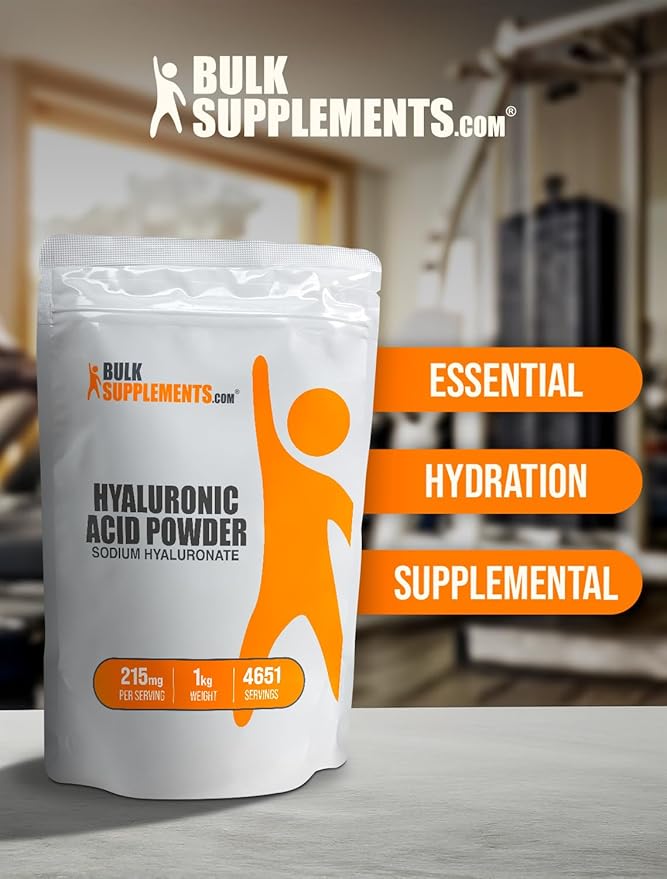BulkSupplements.com Hyaluronic Acid Powder - Hyaluronic Acid Supplements, Hyaluronic Acid 215mg - Hyaluronic Acid Food Grade, Gluten Free - 215mg per Serving, 1kg (2.2 lbs) (Pack of 1)