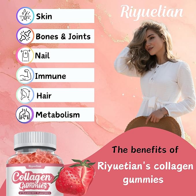 Collagen Gummies with Vitamin C, Zinc and Biotin,Hydrolyzed Collagen Peptides Supplement for Hair, Skin, Nails & Wrinkles, 60 Gummies