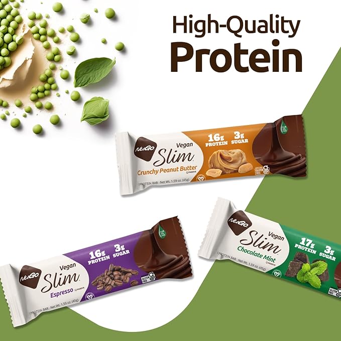 Nugo Slim Dark Chocolate Mint, 18g Vegan Protein, 3g Sugar, 6g Fiber, Low Net Carb, Keto Friendly, Gluten Free, 24 Count