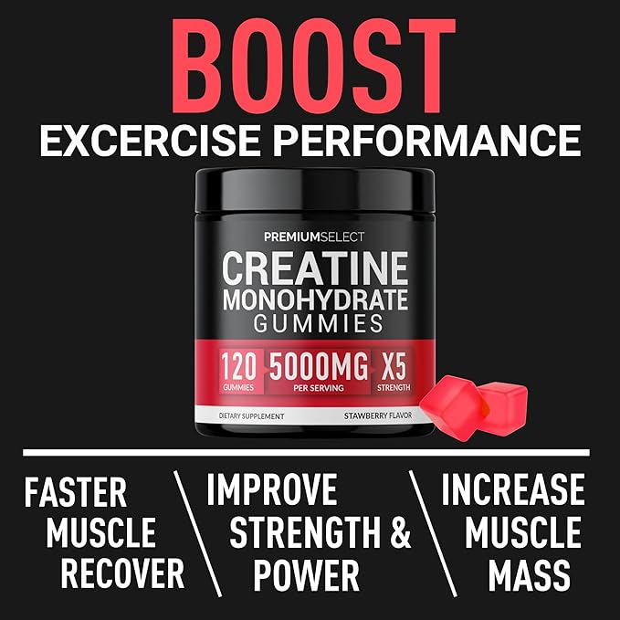 Creatine Gummies for Men & Women 5g Sugar Free - 120 Chewable Creatine Monohydrate Gummies for Muscle Strength, Muscle Builder, Energy Boost, Booty Gain, Pre-Workout & Recovery Supplement Gummy Chews