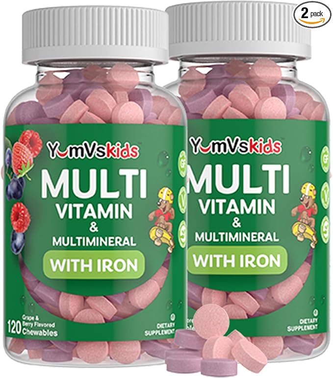 YumVs Complete Kids Multivitamin with Iron - Kids Chewable Multivitamin - Kids Vitamins Multivitamin + Iron Supplement - Toddler Vitamins for 2 Year Old+, Kosher, Halal, Gluten Free (120 Count 2pk)