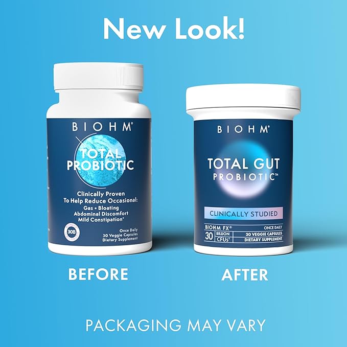 BIOHM Total Probiotic - 30 Billion CFU Daily Probiotic with Good Bacteria & Fungi Helps Reduce Bloating and Supports Total Gut Health - 30 Day Supply for Women and Men