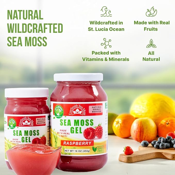 Wildcrafted Irish Sea Moss Gel | Made in USA | Rich in Vitamins & Minerals | Sea Moss Gel Raw | Nutritional Supplement | Raspberry (16 oz)