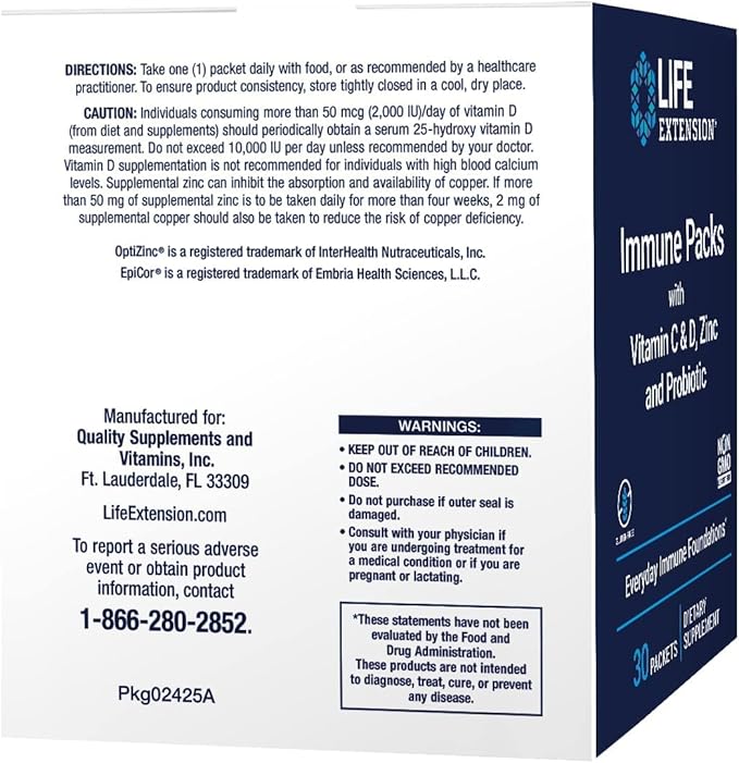 Life Extension - Immune Packs with Vitamin C & D, Zinc and Probiotic (30 Packs)