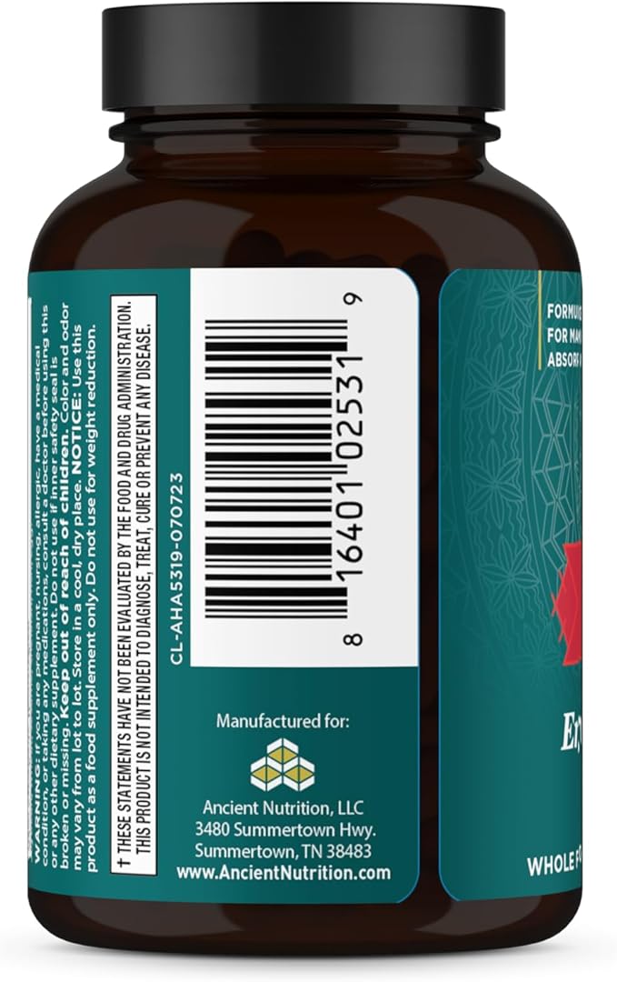 Adrenal Support with Ashwagandha Supplement by Ancient Nutrition, Helps Reduce Stress & Fatigue, Paleo and Keto Friendly, Gluten Free, 1300mg, 60 Capsules