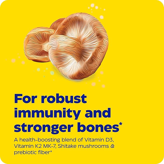 Enzymedica, Organic Vitamin D3+K2, 5,000 IU VIT D3 & 90 mcg VIT K2 MK-7, with Shitake Mushrooms & Prebiotic Fiber, Vegan, 60 Count