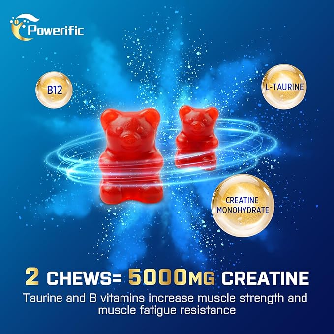 Creatine Monohydrate Gummies for Men & Women, Creatine Pre-Workout Gummies, Taurine&B6, Increase Strength, Energy & Endurance Chewable Creatine Gummy Supplements, 5g Per Serving (4 Packs)