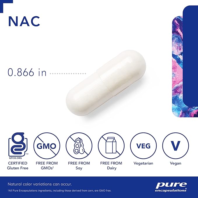 Pure Encapsulations NAC 600 mg - N-Acetyl Cysteine NAC Supplement for Lung Health & Immune Support, Liver Support & Antioxidants* - with Freeform N-Acetyl-L-Cysteine - 180 Capsules