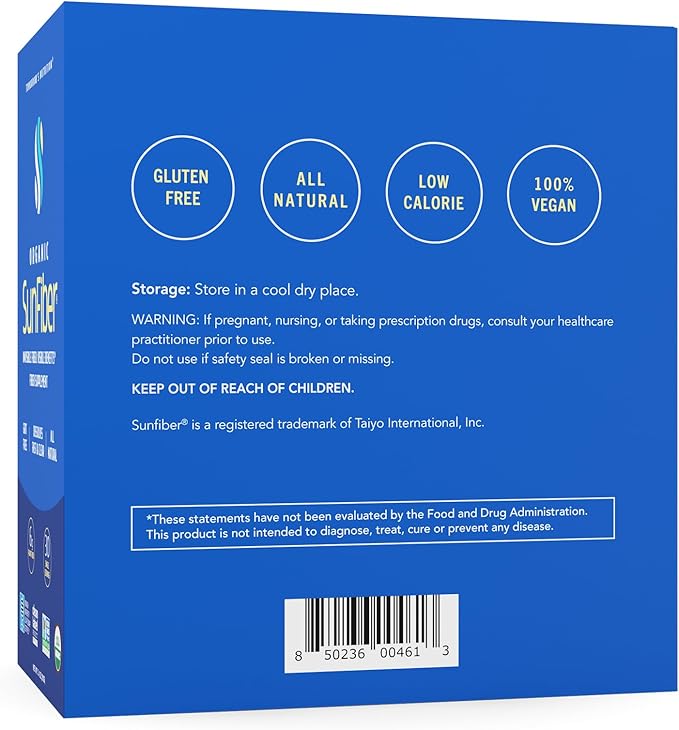 Tomorrow's Nutrition, Sunfiber, Prebiotic Fiber Supplement for Digestive Health, Low FODMAP, Gluten-Free, Blue, 30 Packets