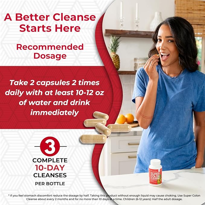Health Plus Super Colon Cleanse 10 Day Gentle Gut Cleanse Detox, Psyllium Husk, Probiotics for Constipation Relief & Digestive Support, 120 Capsules