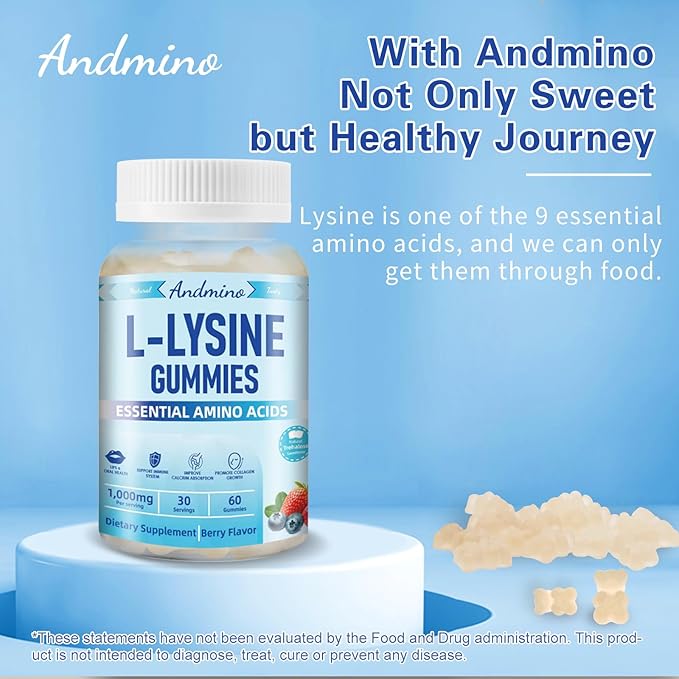 L-Lysine Gummies 1000 mg, with Trehalose, L Lysine Gummies for Lips & Oral Health, Boost Immune & Collagen & Calcium, for Adults & Kids, Non-GMO, Vegan, Gluten Free, Berry Flavor, 60