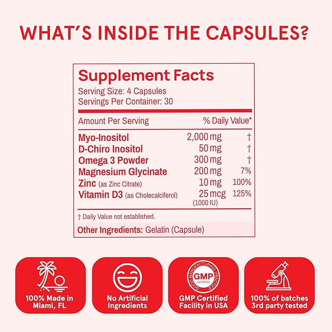 Inositol Multivitamin Capsules – Myo-Inositol & D-Chiro Inositol 40:1 Blend, Omega-3, Vitamin D3, Magnesium, Zinc – Supports Women’s Health, Mood, Energy, Inositol Supplement – 30 SVG