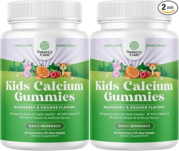 Tasty Kids Calcium Gummies - Vitamin D & Calcium Gummies for Children - Vitamin Gummies with Calcium & Vitamin D for Muscle Bone & Development - Gelatin-Free Kosher Childrens Gummies 60ct (2 Pack)