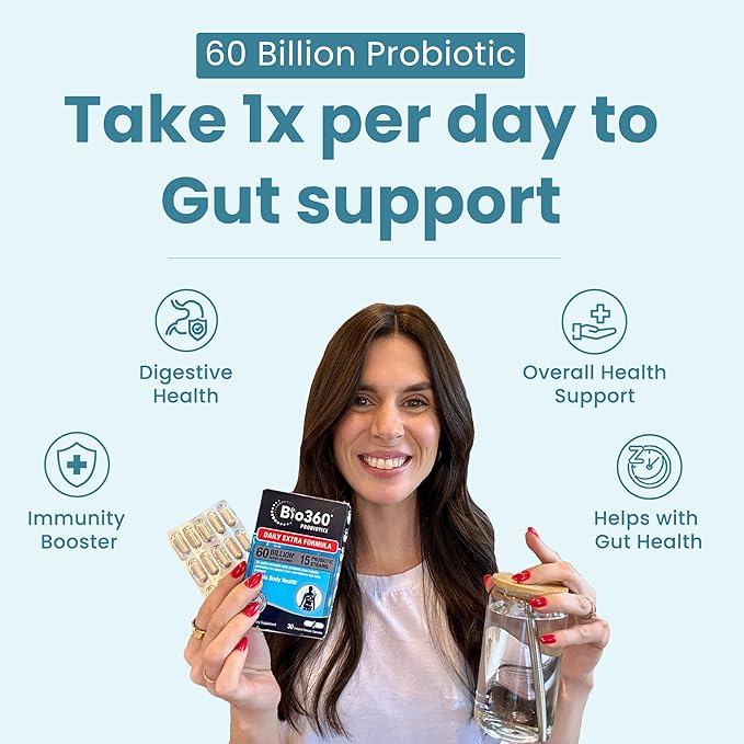 Extra Strength Probiotic for Digestive Health and Immune Support, 60 Billion CFU & 15 Strains, Gut Health Probiotics for Men and Women Supports Occasional Constipation, Diarrhea, Gas & Bloating, 60CT