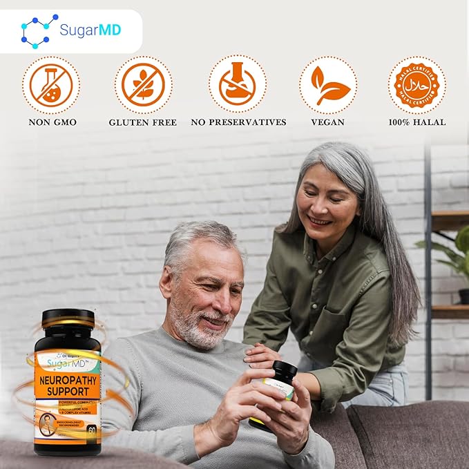 SugarMD Neuropathy Support Supplement โ 60 Nerve Supplement Capsules with Alpha Lipoic Acid, Benfotiamine & Vitamin D3 B6 B12 - Nerve Support Supplement for Feet, Hands, Fingers & Legs - 30 Day Supply