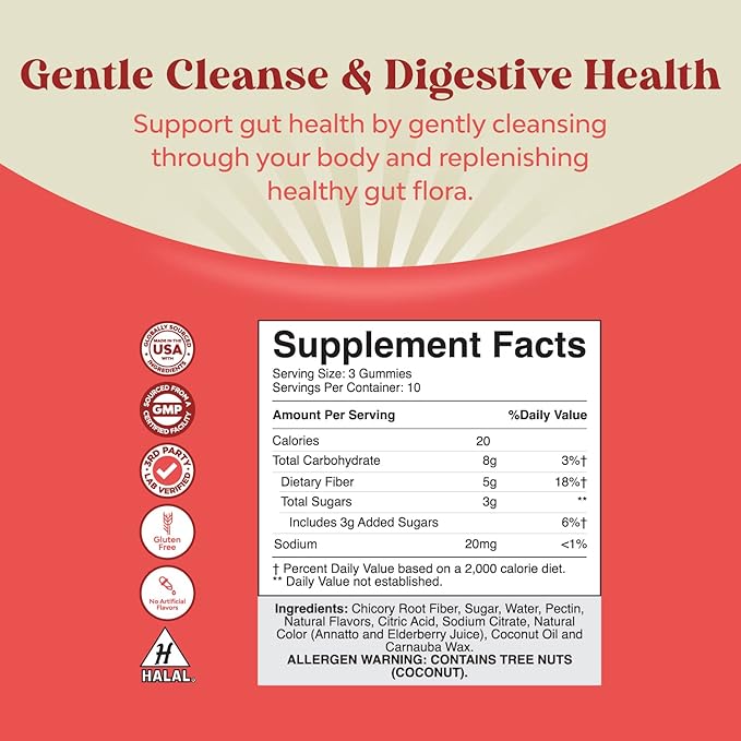 Tasty Prebiotic Fiber Gummies for Adults - High Fiber Supplement Gummies Vitamins for Adults with Prebiotic Soluble Chicory Root for Immunity and Digestive Support - Non GMO Vegan Halal 30 Count
