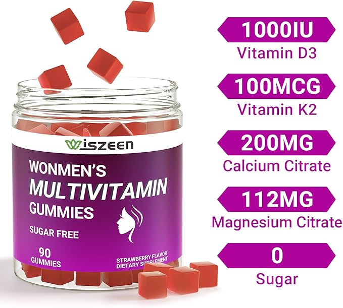 Sugar-Free Multivitamin Gummies for Women, Methylated Multivitamins w/Calcium, Vitamin D3, K2, C, B12, Iron - Multi Vitamins & Minerals for Skin, Hair, Energy, Immune, Bone