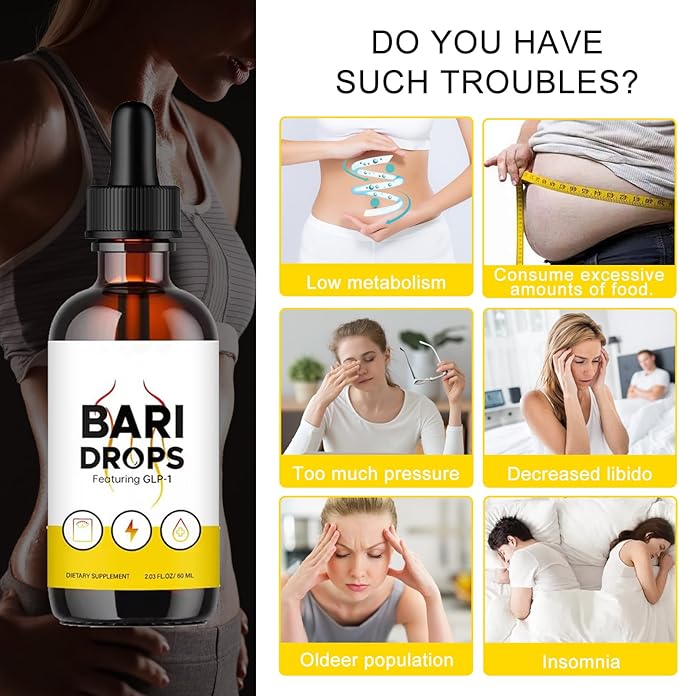 Bari Drops, GLP-1 Supplement Fast and Easy to Use,Hunger & Metabolism Support Drops Featuring GLP-1(1PACK)