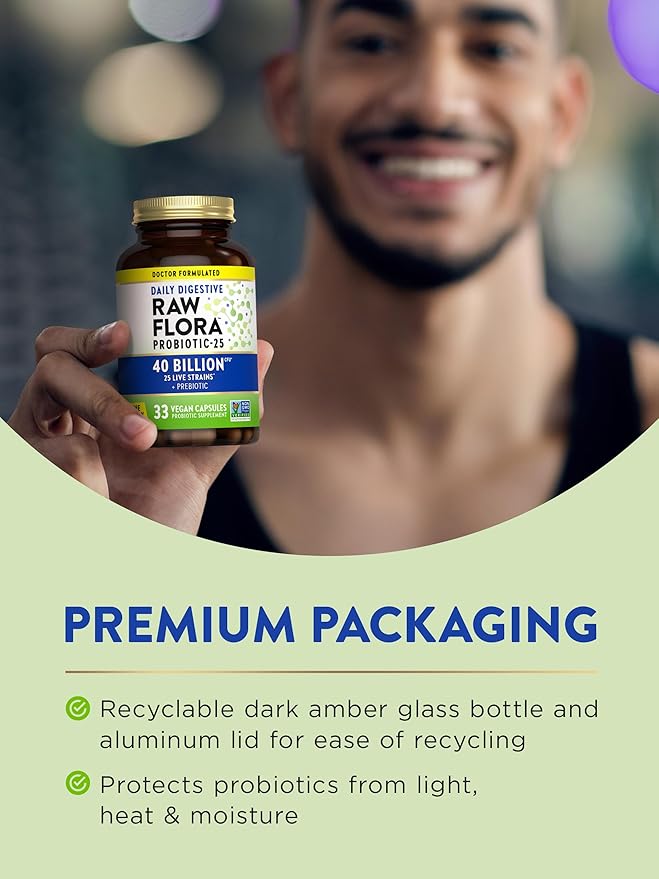 Raw Flora Probiotic with Prebiotics | 40 Billion CFU | Daily Digestive Vegan Capsules | Gluten Free Supplement for Men and Women | by Nature's Truth