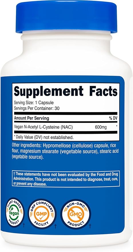 Nutricost N-Acetyl L-Cysteine (NAC) 600mg, 30 Vegan Capsules - GMO Free, Gluten Free, Vegetarian Caps