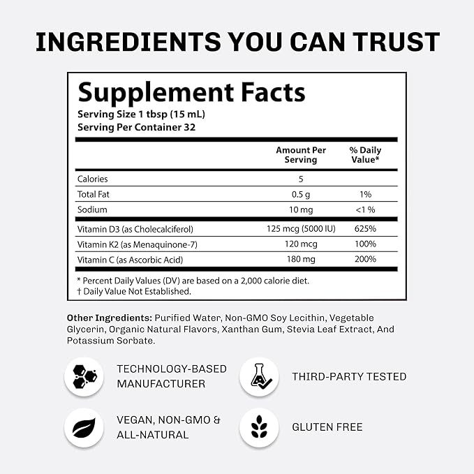 Aurora Nutrascience, Mega-Liposomal Vitamin D3/K2+ with Vitamin C, Organic Fruit Flavor, Gluten Free, Non GMO, 16 fl oz (480 ml)