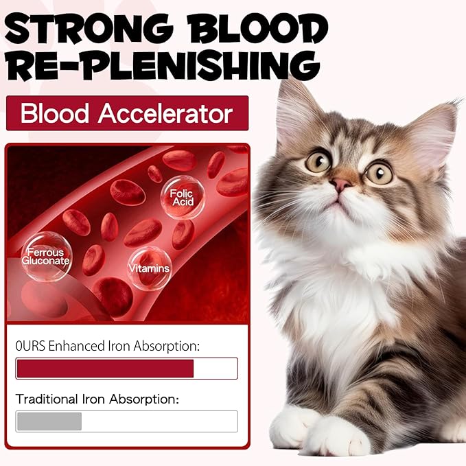 Liquid Iron for Cats, Liquid Iron Drops for Cats Supports Anemia, Low Enery Levels and Lethargy Cats- Improve Energy Levels & Vitality, Pet Supplies Cat Vitamin Supplement, Caramel Flavor - 2 fl.oz