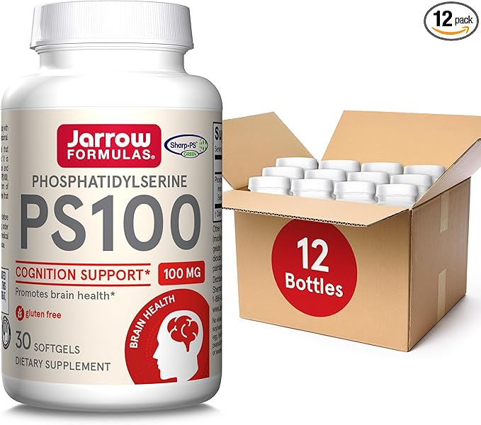 Jarrow Formulas PS100 Phosphatidylserine 100 mg, Dietary Supplement for Brain Health and Cognition Support, 30 Softgels, 10-30 Day Supply, Pack of 12