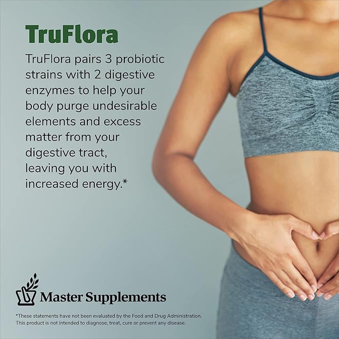 Master Supplements TruFlora - 32 Capsules, Pack of 2 - Blend of Probiotics & Enzymes - Promotes Optimal Gut Health & Boosts Energy - Gluten Free - 64 Total Servings