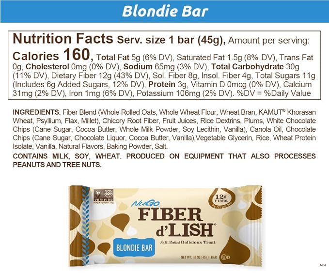 NuGo Fiber d'Lish Blondie, 12g High Fiber, 160 Calories, 16 Count