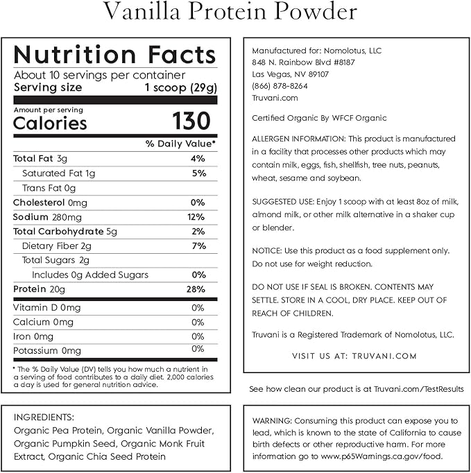 Truvani Vegan Pea Protein Powder | Vanilla | 20g Organic Plant Based Protein | 10 Servings | Keto | Gluten & Dairy Free | Low Carb | No Added Sugar