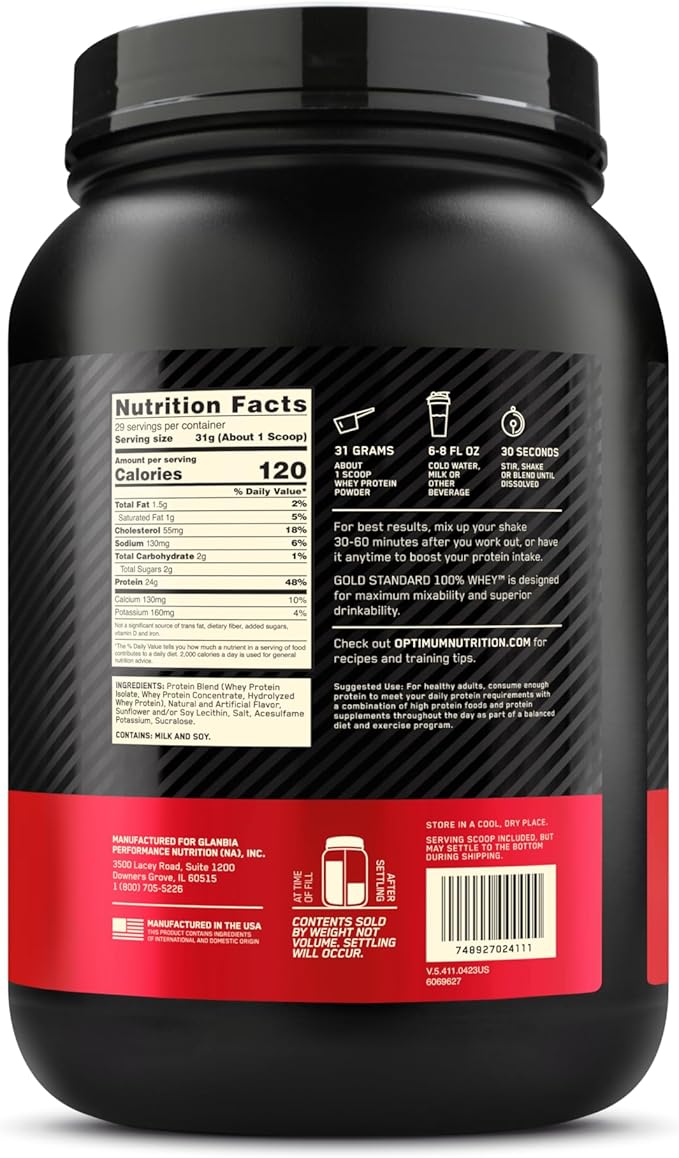 Optimum Nutrition Gold Standard 100% Whey Protein Powder, French Vanilla Creme, 2 Pound (Packaging May Vary)