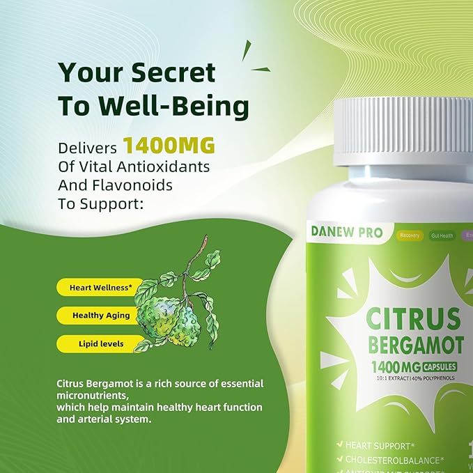 Organic Citrus Bergamot 1400mg, 120 Capsules -Citrus Bergamia - Essential Oil and Citrus Bioflavonoids - Natural Heart Health Supplements for Women and Men - Non-GMO Pills