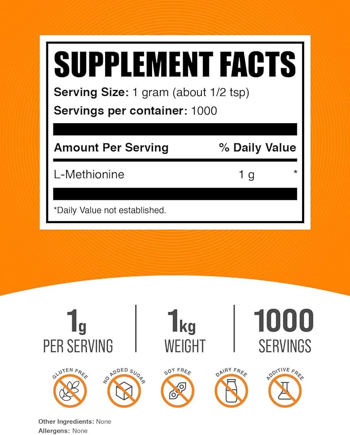 BulkSupplements.com L-Methionine Powder - Amino Acids Nutritional Supplements - Choline Supplements - Antioxidants Supplement - L Methionine 1000 mg Powder (1 Kilogram - 2.2 lbs)