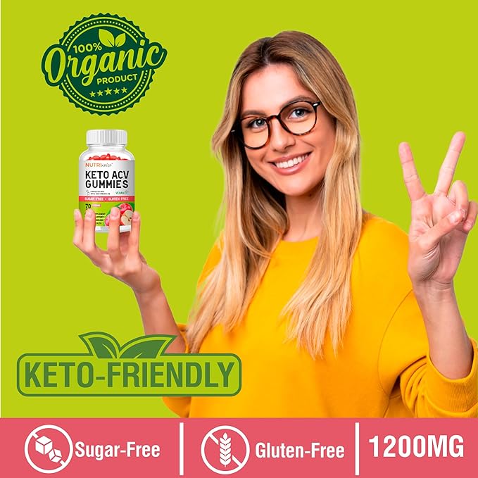 Organic Keto ACV Gummy for Weight Loss - Sugar & Gluten Free Apple Cider Vinegar Diet Supplement for Fat Burn - Support Digestion Metabolism Hair Skin for Men Women (1200MG)