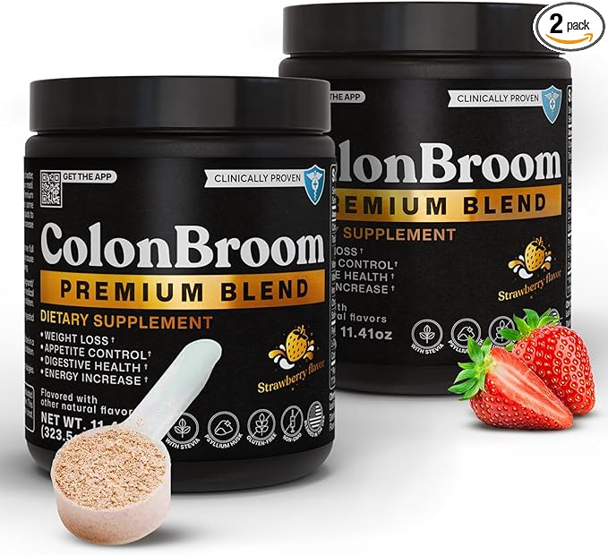 ColonBroom Premium Weight Management Supplement (Strawberry) - Colon Broom Psyllium Husk Fiber Powder Drink - Gluten Free, Non-GMO Colon Cleanse for Bloating Relief & Gut Health, 100 Servings