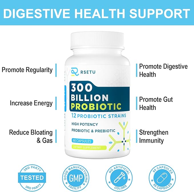 Probiotics for Women & Men - 300 Billion CFU Probiotic, 12 Strains Probiotics + 3 Organic Prebiotics, Daily Probiotics for Digestive Health, Gut, Immune, Constipation, Diarrhea, Bloating - 120 capsule