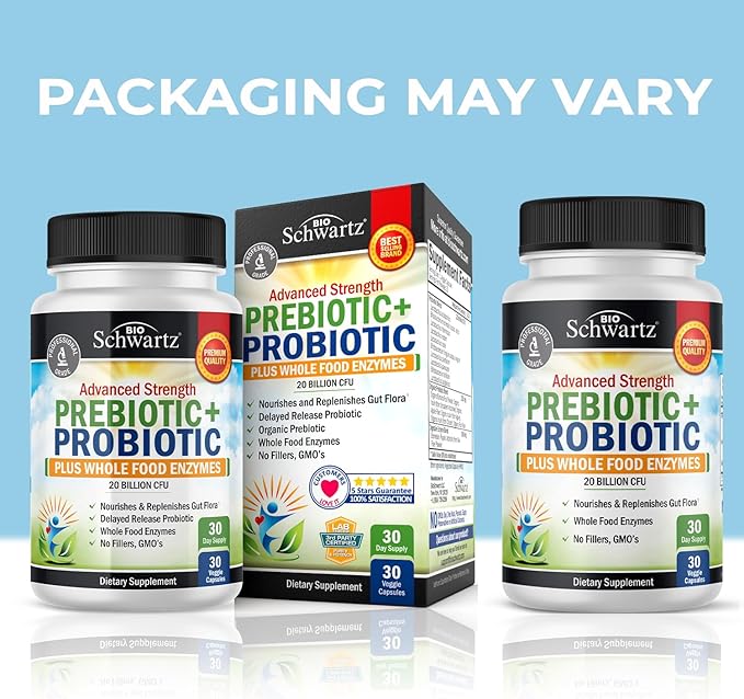 Prebiotics and Probiotic with Whole Food Enzymes for Adults Women & Men - Probiotics Lactobacillus Acidophilus - Digestive Health Capsules Shelf Stable Supplement - Non-GMO Gluten & Dairy Free -30ct