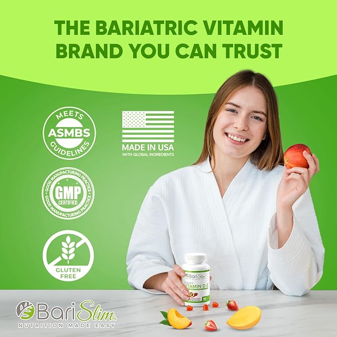 BariSlim Bariatric Vitamin D-3 Gummies - Specially Formulated Gummy Vitamin for Patients After Weight Loss Surgery - Easy to Digest and Great Tasting Fruit Flavors | 90 Fruit Chews