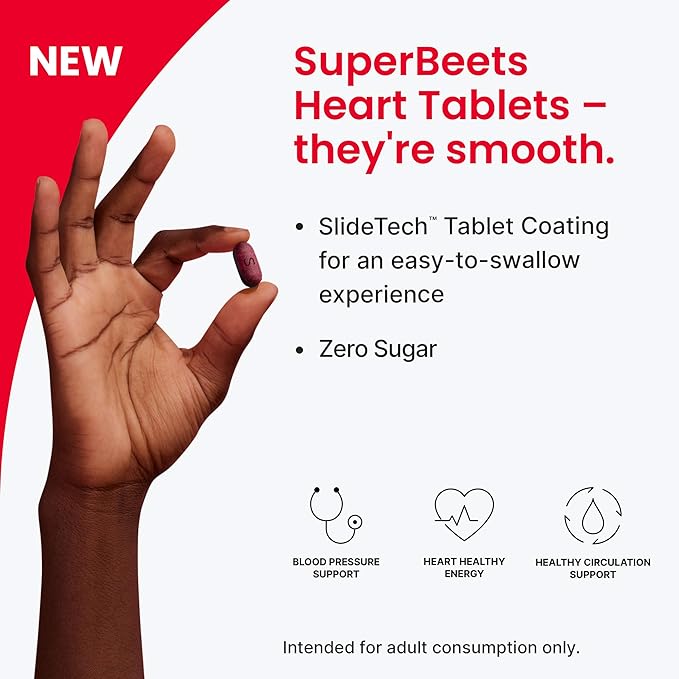 humanN SuperBeets Heart Tablets Smooth Coat 500mg – Non-GMO Powder – Clinically Studied Antioxidants, 60 Count