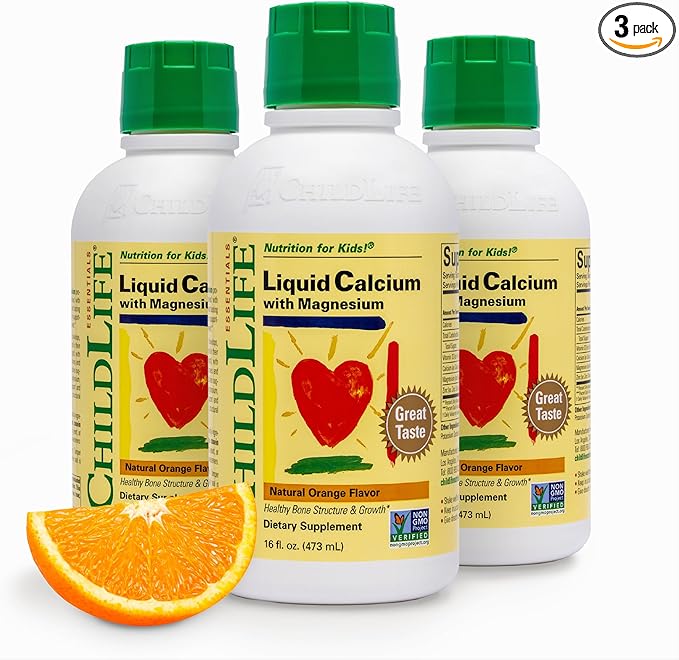 ChildLife Essentials Liquid Calcium Supplement for Kids - Baby Calcium with Magnesium, Zinc, and Vitamin D3 - Orange Flavor, 16 fl oz (3 Pack)