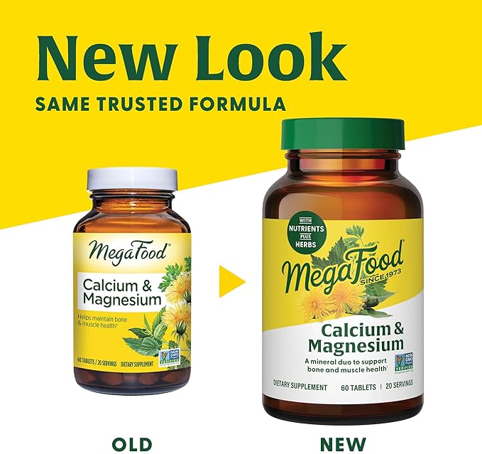 MegaFood Calcium Magnesium Supplement - with Fermented Magnesium Glycinate - Supports Bone Health & Heart Health - Calcium & Magnesium Supplement for Men & Women - Non-GMO - 60 Tabs (20 Servings)